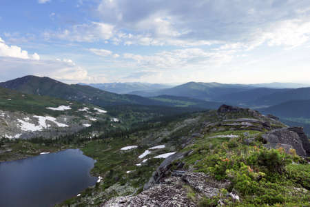 beautiful summer landscape of the Western Sayan mountains Ergaki on a cloudy dayの写真素材