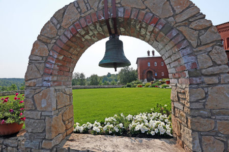 Summer landscape friary near the forest on a clear cloudless dayのeditorial素材