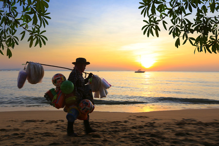 Pattaya, Thailand - December 21: marine leisure on the beach at sunset December 21, 2014 in Pattaya, Thailand.のeditorial素材