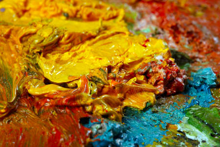 macro texture of oil paints on a palette