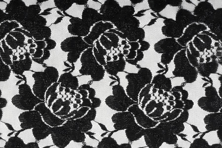 macro lace with black flowers on white background studioの写真素材