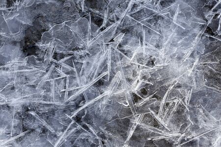 macro texture fancy ice on the river in winter