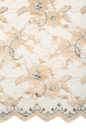 macro beige lace with flowers on white background studioの写真素材