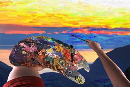 summer landscape sunset over the lake Baikal, the view from the mountainの写真素材