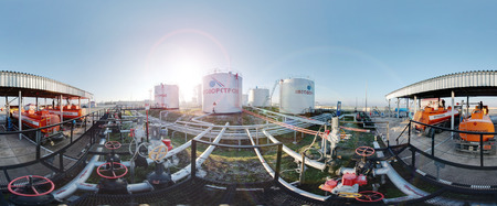 Yelabuga, Russia - October 26, 2010: Filling petrol tankers to refineries in autumn dayのeditorial素材