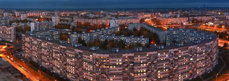 Naberezhnye Chelny, Russia - October 7, 2014: cityscape view from the roof of a skyscraper at night city of Naberezhnye Chelnyのeditorial素材