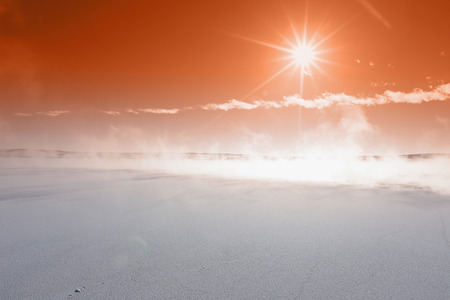 winter landscape pairs of freezing river on a sunny dayの写真素材