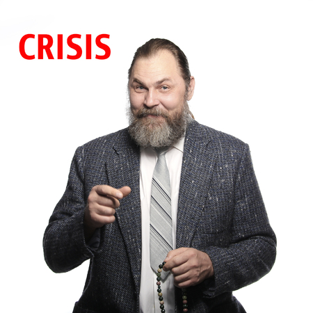 close-up portrait of a charismatic man with a beard and mustache in suit Studioの写真素材