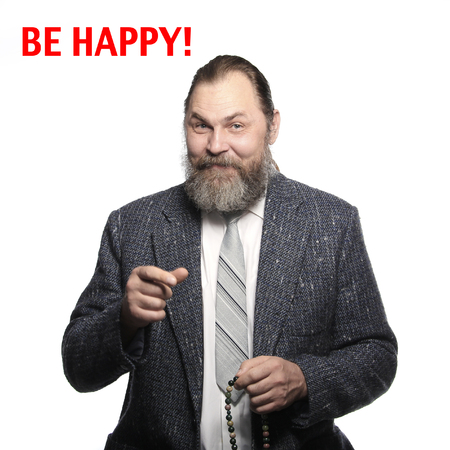 close-up portrait of a charismatic man with a beard and mustache in suit Studioの写真素材