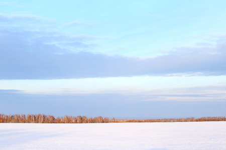 winter landscape colorful sunrise over the snow-covered fieldの写真素材