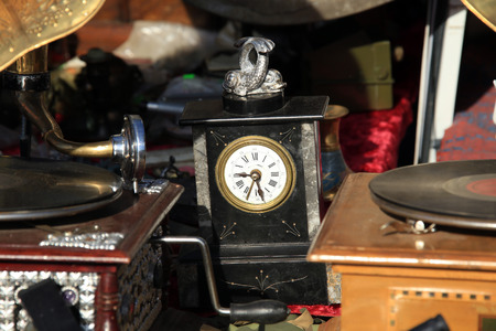 closeup of vintage gramophones at the fair on a sunny day