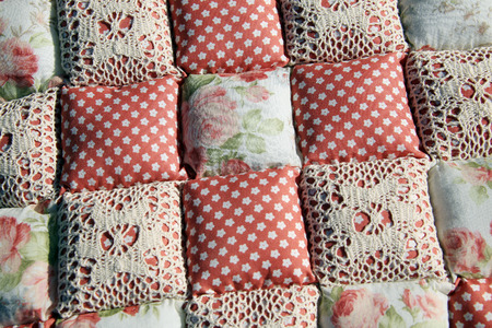 macro texture background patchwork of multicolored pieces of fabric