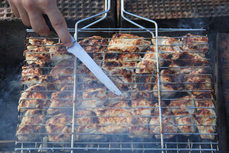 macro meat barbecue in the summer garden
