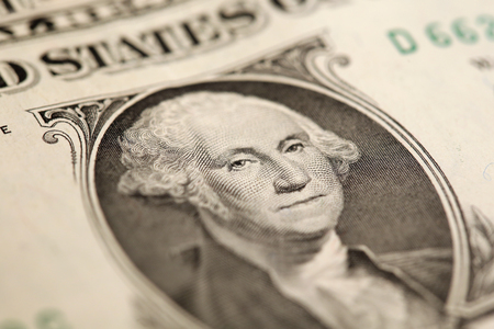 macro fragment banknote one US dollar, low depth of fieldの写真素材