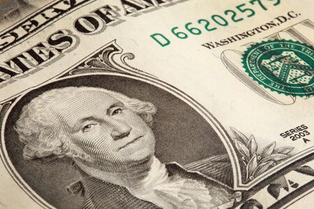 macro fragment banknote one US dollar, low depth of fieldの写真素材