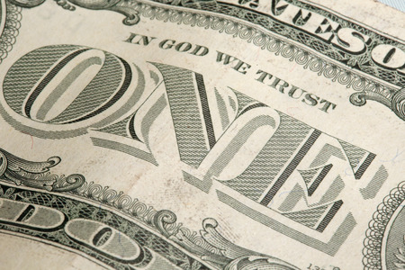macro fragment banknote one US dollar, low depth of fieldの写真素材