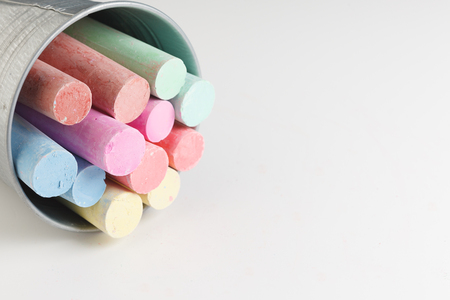 Cylindrical Colorful Crayons Isolated On White Backgroundの写真素材