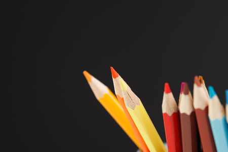 Color Pencils Isolated On Black Background Close-upの写真素材