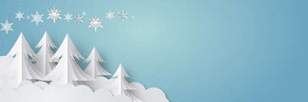 Christmas background design of pine tree and snowflake with snow falling in the winterのイラスト素材