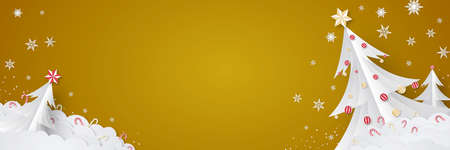 Christmas greeting card background, design of xmas tree and snowflakes on gold background colorのイラスト素材