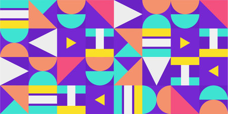 Colorful memphis style pattern on corner position and white space. Modern geometric background for business or corporate presentation. Vector illustrationのイラスト素材