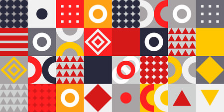 Colorful memphis style pattern on corner position and white space. Modern geometric background for business or corporate presentation. Vector illustrationのイラスト素材