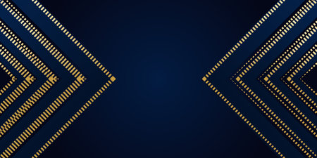 Abstract gold and blue background. Grey silver abstract luxury background with golden outlines. Tech geometric background with abstract golden and navy rectangles. Vector banner designのイラスト素材