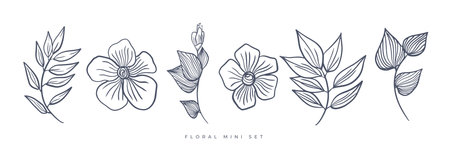 Hand-drawn floral set background. Abstract creative backgrounds in minimal trendy style - design templates for social media stories - simple, stylish and minimal wallpaper designsのイラスト素材