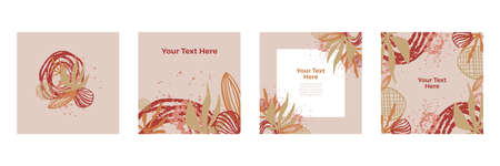 Organic flat floral template for social media or square flier. Organic flat floral wedding invitation design templateのイラスト素材