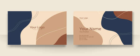 Business card design with elegant organic pattern. Modern concept with tan nude beige champagne brown soft pastel blob, liquid, floral, botanical, minimalist decoration art. Trendy Vector illustrationのイラスト素材