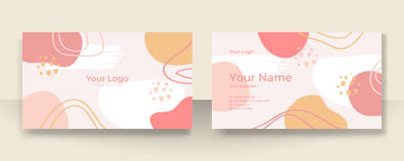 Business card design with elegant organic pattern. Modern concept with tan nude beige champagne brown soft pastel blob, liquid, floral, botanical, minimalist decoration art. Trendy Vector illustrationのイラスト素材