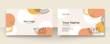 Business card design with elegant organic pattern. Modern concept with tan nude beige champagne brown soft pastel blob, liquid, floral, botanical, minimalist decoration art. Trendy Vector illustrationのイラスト素材