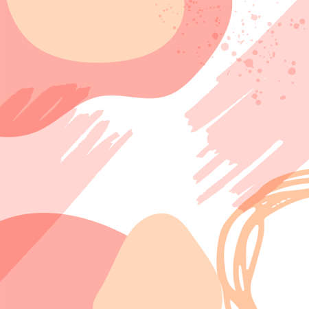 Organic pink brown tan nude floral abstract shapes background with hand drawn texture, brush, leave and minimalist style. Abstract minimal hand drawn background.のイラスト素材