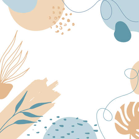 Organic pink brown tan nude floral abstract shapes background with hand drawn texture, brush, leave and minimalist style. Abstract minimal hand drawn background.のイラスト素材