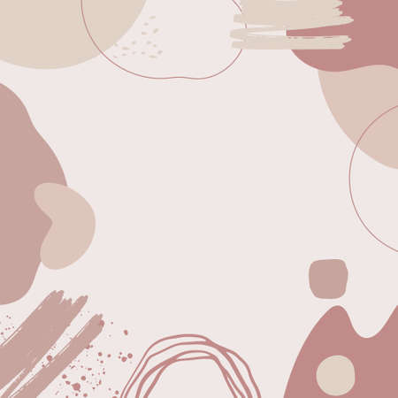 Organic pink brown tan nude floral abstract shapes background with hand drawn texture, brush, leave and minimalist style. Abstract minimal hand drawn background.のイラスト素材