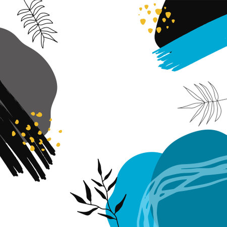 Trendy abstract minimalist organic background with flowing liquid shapes, floral, brush, leaves, hand drawn textures and blob. Tan, nude, champagne, beige, pastel, pink, brown, earth tone color style.のイラスト素材