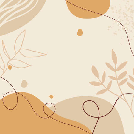 Organic pink brown tan nude floral abstract shapes background with hand drawn texture, brush, leave and minimalist style. Abstract minimal hand drawn background.のイラスト素材
