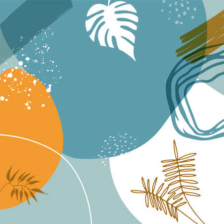 Trendy abstract minimalist organic background with flowing liquid shapes, floral, brush, leaves, hand drawn textures and blob. Tan, nude, champagne, beige, pastel, pink, brown, earth tone color style.のイラスト素材