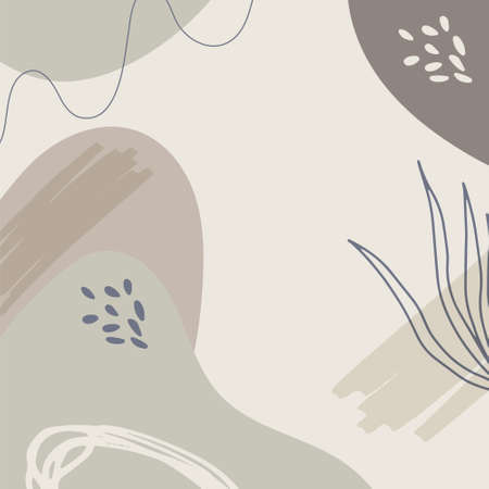 Organic pink brown tan nude floral abstract shapes background with hand drawn texture, brush, leave and minimalist style. Abstract minimal hand drawn background.のイラスト素材