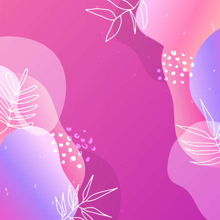 Floral background vector. Vibrant gradient color texture, flower and botanical leaves hand drawing. Abstract art design for wallpaper, wall arts, cover, wedding and invite card.のイラスト素材