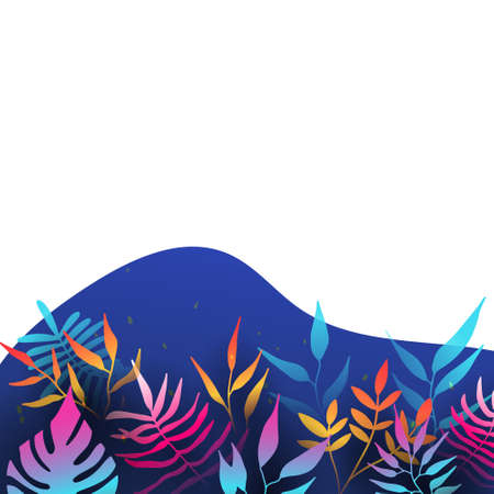 Floral background vector. Vibrant gradient color texture, flower and botanical leaves hand drawing....