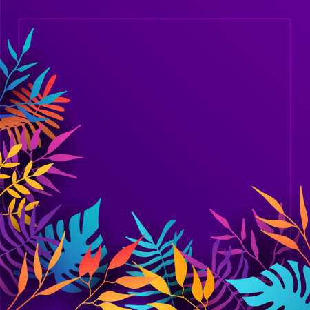 Floral background vector. Vibrant gradient color texture, flower and botanical leaves hand drawing. Abstract art design for wallpaper, wall arts, cover, wedding and invite card.のイラスト素材