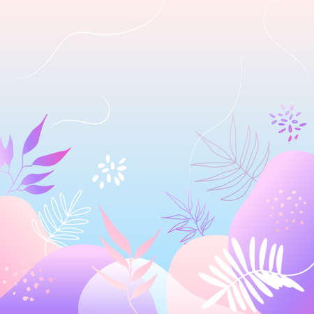 Colorful trendy abstract organic floral minimalist art design background with gradient vivid vibrant color. Pink, pastel color, blue, soft color floral background. Beauty fashion banners design.のイラスト素材