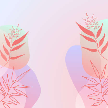 Abstract organic floral, leaves, liquid, wave minimalist background with colorful gradient vivid vibrant color. Good for greeting cards, invitations, flyers and social media template.のイラスト素材