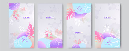 Trendy abstract story art templates with colorful gradient vivid vibrant floral and geometric elements. Suitable for social media posts, mobile apps, banners design and web ads. Fashion backgrounds.のイラスト素材