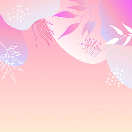 Colorful trendy abstract organic floral minimalist art design background with gradient vivid vibrant color. Pink, pastel color, blue, soft color floral background. Beauty fashion banners design.のイラスト素材