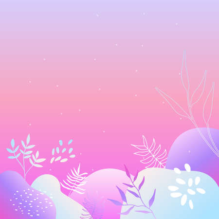 Colorful trendy abstract organic floral minimalist art design background with gradient vivid vibrant color. Pink, pastel color, blue, soft color floral background. Beauty fashion banners design.のイラスト素材