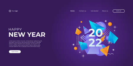 Modern happy new year 2022 and Merry Christmas landing page web background template with 3d geometric abstract shapes. Vector abstract graphic design banner pattern background template.のイラスト素材