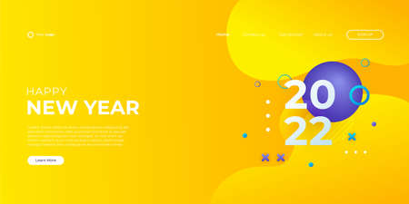 Modern happy new year 2022 and Merry Christmas landing page web background template with colorful geometric Memphis style.のイラスト素材