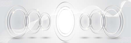 Modern white gray abstract web banner background creative design with 3d circle waves. Vector abstract graphic design banner pattern background template.のイラスト素材